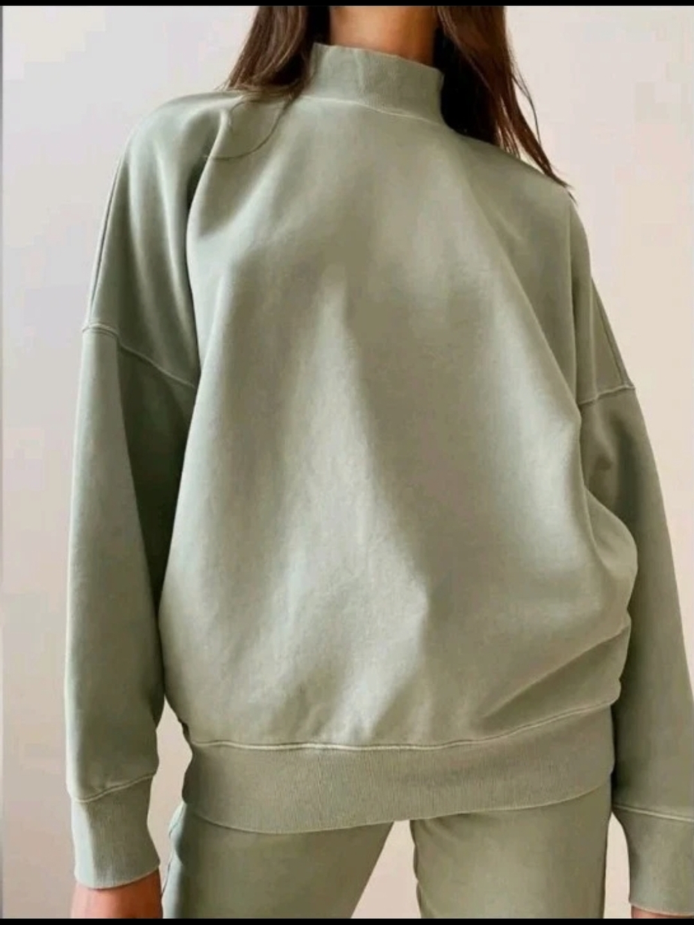 ARITZIA TNA CozyAF GreenSoft Cotton Oversized Sweatshirt Mock Neck 2 M